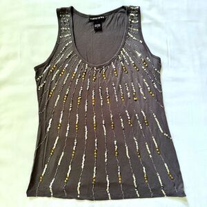 Gray Sequin Tank Top Racerback Stretchy Beaded Boho Chic Women's Size Large